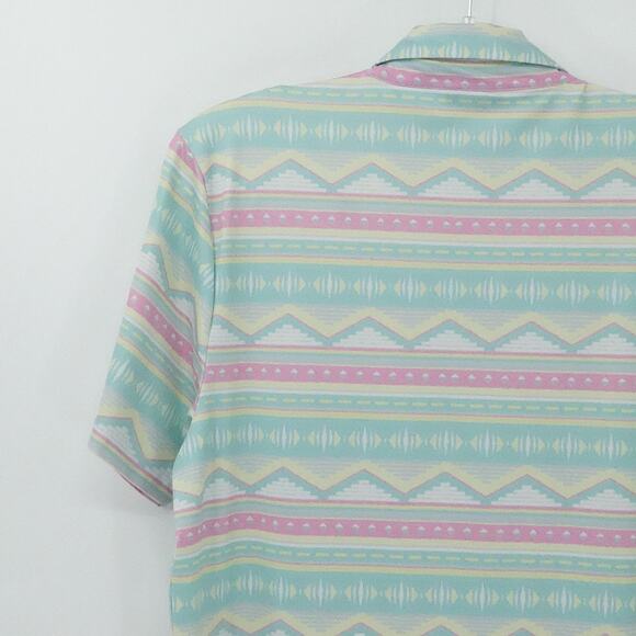 Bad Birdie Polo Shirt Mens Large Mint Pink Pastel Aztec Stripe Golf Performance - Picture 8 of 15